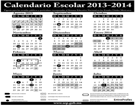 Nuevo Calendario Escolar Año 2013-14 Ciclo Escolar de la SEP Propuesto